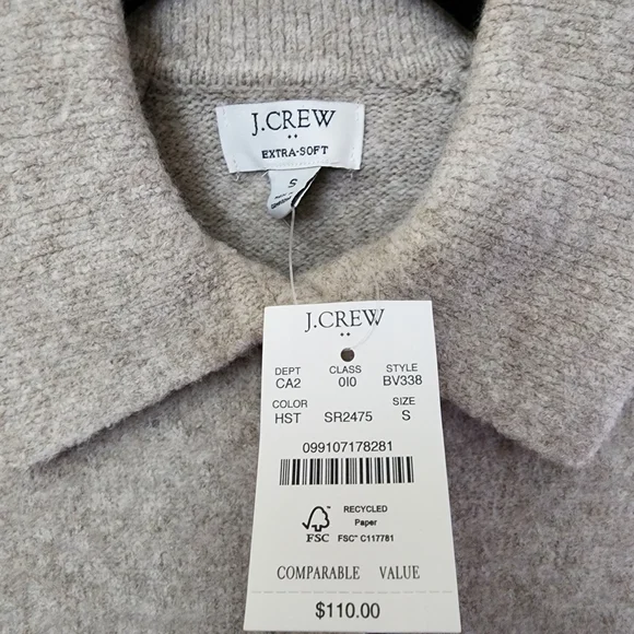 J Crew Wool Collared Polo Sweater Extra Soft Rhinestone Buttons Cropped Size S - Picture 8 of 10